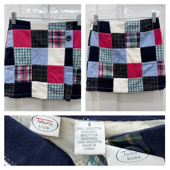NWT Talbots kids patchwork plaid corduroy pink navy skirt skort girls 8‎ - Picture 7 of 7